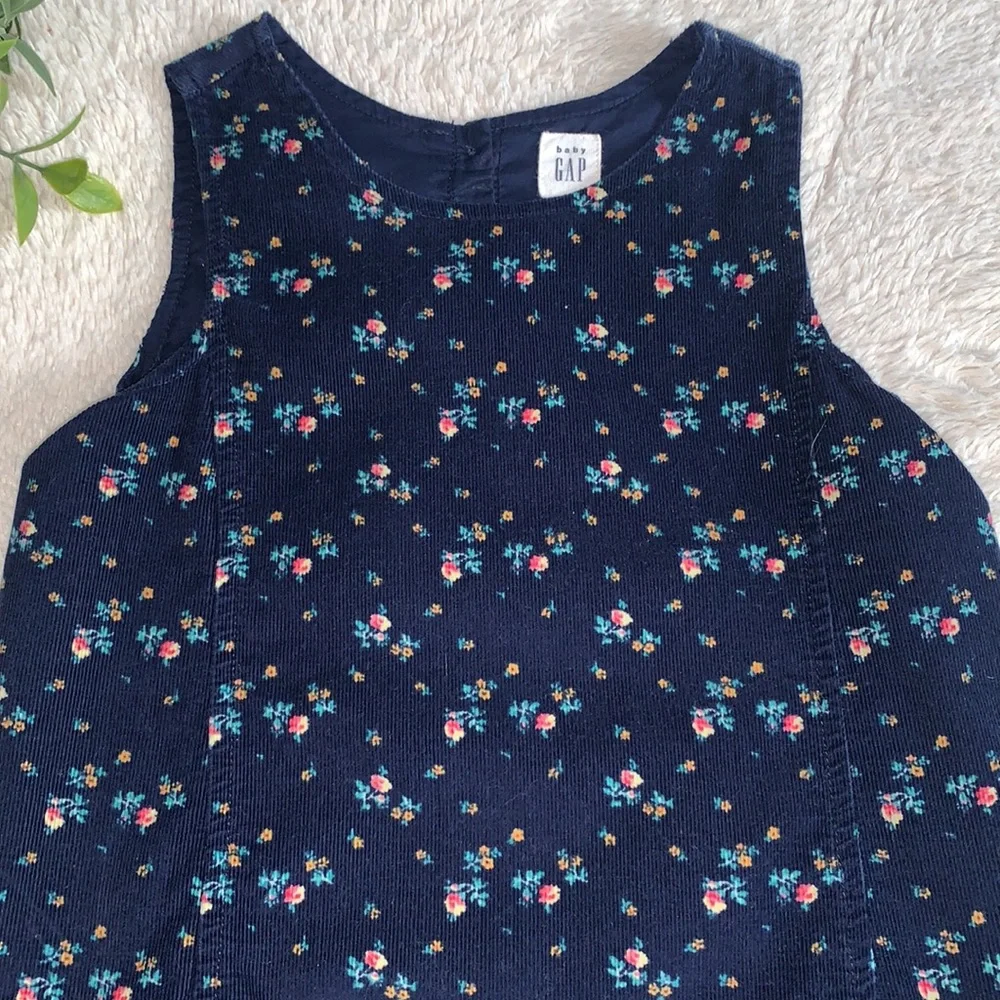 GAP Girls Navy Blue Floral Floral Jumper Dress EUC Corduroy 4